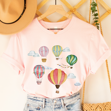 Load image into Gallery viewer, Watercolor Hot Air Balloons Women&#39;s T Shirt Soft Bella Canvas Spring Shirt Unisex Pastel Balloons Shirt Hot Air Ballon Festival Shirt
