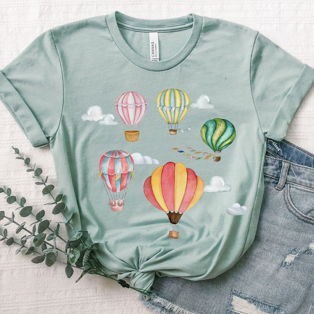 Watercolor Hot Air Balloons Women's T Shirt Soft Bella Canvas Spring Shirt Unisex Pastel Balloons Shirt Hot Air Ballon Festival Shirt