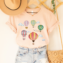 Load image into Gallery viewer, Watercolor Hot Air Balloons Women&#39;s T Shirt Soft Bella Canvas Spring Shirt Unisex Pastel Balloons Shirt Hot Air Ballon Festival Shirt
