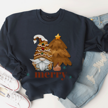 Load image into Gallery viewer, Merry Gingerbread Gnome Unisex Size Crewneck Sweatshirt Women&#39;s Cute Hand Painted Gnome Christmas Pullover in Sand, Ash, Navy, White
