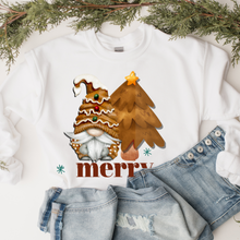 Load image into Gallery viewer, Merry Gingerbread Gnome Unisex Size Crewneck Sweatshirt Women&#39;s Cute Hand Painted Gnome Christmas Pullover in Sand, Ash, Navy, White
