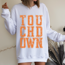 Load image into Gallery viewer, Touchdown Football Crewneck Sweatshirt Unisex-Sized Distressed Varsity Letters Sweatshirt Choose your Custom Color
