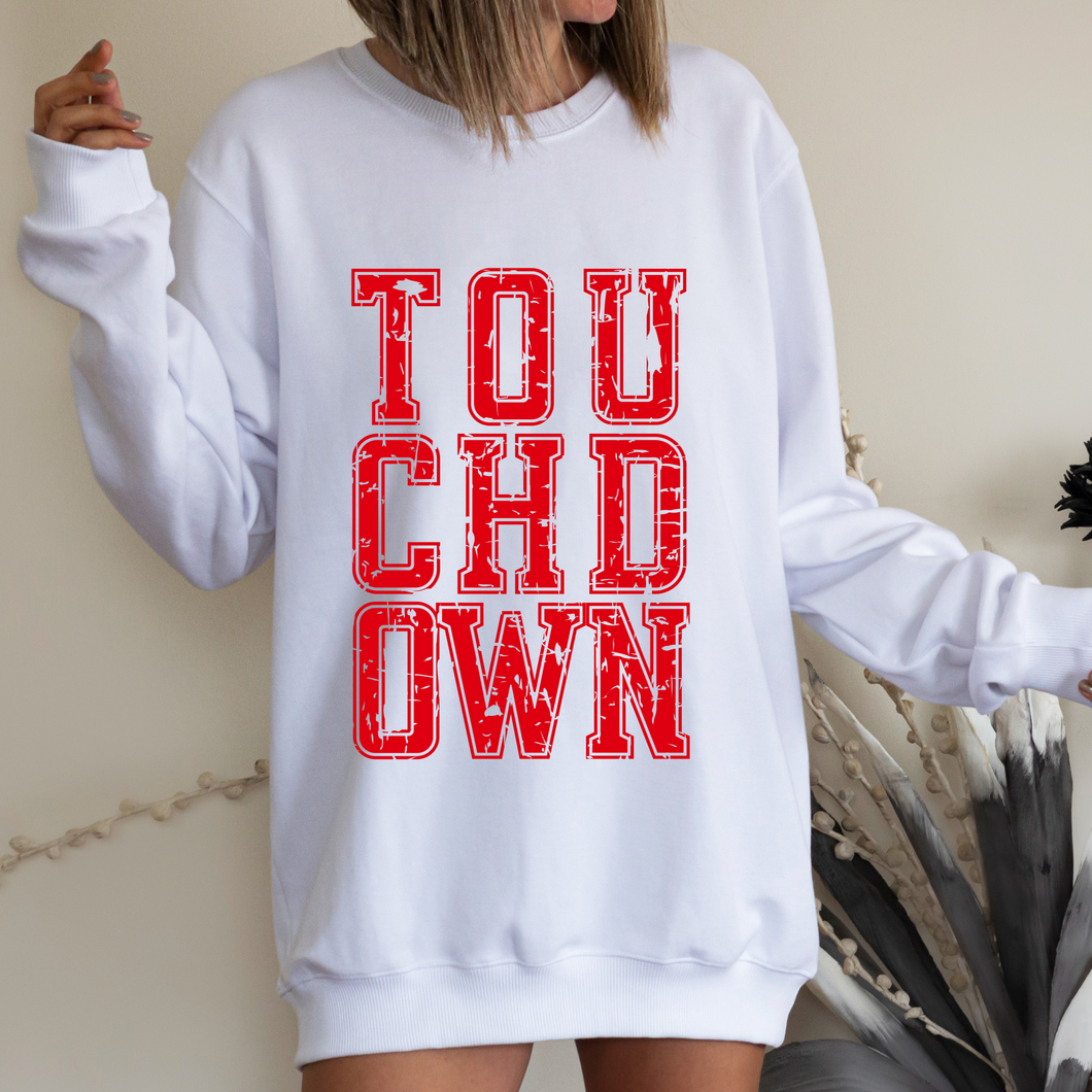 Touchdown Football Crewneck Sweatshirt Unisex-Sized Distressed Varsity Letters Sweatshirt Choose your Custom Color