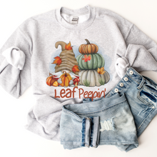 Load image into Gallery viewer, Leaf Peepin&#39; Fall Crewneck Sweatshirt Cute Warm and Cozy Gildan® Pullover Watercolor Gnome and Pumpkins
