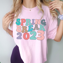 Load image into Gallery viewer, Always Free Shipping! Trendy Comfort Colors® Retro Spring Break 2023 T-shirt, Spring or Summer Blue, White, Green or Blossom T-Shirt
