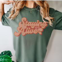 Load image into Gallery viewer, Staying Alive Seventies Tee, 70's Comfort Colors® T-shirt, Spring1970's Retro Design T-Shirt in Six Colors, Trendy Summer Seventies Tee
