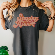 Load image into Gallery viewer, Staying Alive Seventies Tee, 70's Comfort Colors® T-shirt, Spring1970's Retro Design T-Shirt in Six Colors, Trendy Summer Seventies Tee
