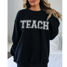 Load image into Gallery viewer, Teach Crewneck Sweatshirt, Distressed Retro Design, Trendy Pullover, Oversize Teacher Pullover, Graduation Gift, Gift For Teacher Appreciation
