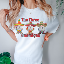 Load image into Gallery viewer, The Three Gnomigos Cinco de Mayo Unisex Comfort Colors® T-shirt, Women's Cute Western Three Gnomes in white, green or crimson
