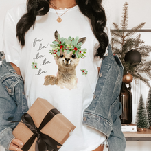 Load image into Gallery viewer, Fa La La La Llama Crewneck Sweatshirt Women&#39;s Winter Watercolor Llama Design Ash or White Cozy Gildan Sweatshirt
