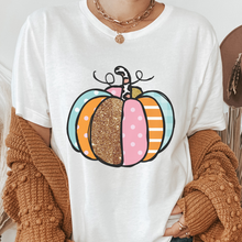 Load image into Gallery viewer, Fall Colorful Pumpkin Crewneck Sweatshirt or T-shirt Warm and Cozy Orange Brown Blue Pumpkin Gildan® Pullover or Soft Bella+Canvas® Tee
