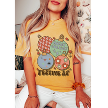 Load image into Gallery viewer, Christmas T-Shirt Women&#39;s Funny Festive AF Garment-Dyed Comfort Colors® Pretty Colors Retro Christmas Ornaments Design Trendy T-Shirt
