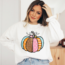 Load image into Gallery viewer, Fall Colorful Pumpkin Crewneck Sweatshirt or T-shirt Warm and Cozy Orange Brown Blue Pumpkin Gildan® Pullover or Soft Bella+Canvas® Tee
