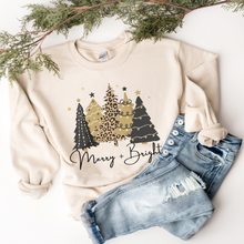 Load image into Gallery viewer, Christmas Shirt, Christmas Sweatshirt, Women&#39;s Merry and Bright, Cute Christmas shirt, Unisex Merry and Bright sweatshirt, Christmas trees
