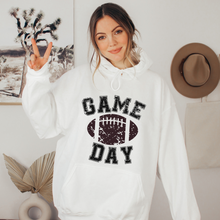 Load image into Gallery viewer, Game Day Unisex Game Day White Hooded Sweatshirt or Crewneck Sweatshirt Distressed Football Shirt Design
