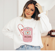 Load image into Gallery viewer, Be Mine Valentine&#39;s Retro Flip-Phone Unisex Heavy Blend™ Crewneck Sweatshirt in Pink or White Cute Valentine Pullover
