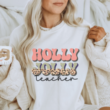 Load image into Gallery viewer, Holly Jolly Teacher Sweatshirt or T-Shirt, Teachers Holiday Unisex Size Retro Teacher Design Pullover, Cute Christmas or Holly Jolly Holiday Shirt
