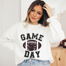 Load image into Gallery viewer, Game Day Unisex Game Day White Hooded Sweatshirt or Crewneck Sweatshirt Distressed Football Shirt Design
