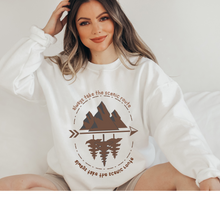 Load image into Gallery viewer, Always Take the Scenic Route Crewneck Sweatshirt Women&#39;s pullover Unisex Camping Adventure Shirt White, Sand or Ash
