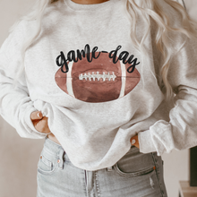 Load image into Gallery viewer, Game Day Crewneck Sweatshirt Women&#39;s Watercolor Football Warm Cozy Gildan® White, Ash, or Sand Football Pullover
