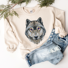 Load image into Gallery viewer, Watercolor Wolf Unisex Crewneck Sweatshirt A Beautiful Hand-Drawn Wolf on a Soft, Warm, Cozy Pullover
