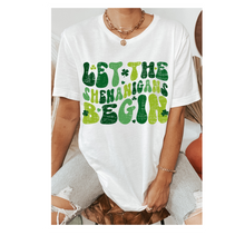 Load image into Gallery viewer, Let The Shenanigans Begin Unisex Comfort Colors® T-shirt Women&#39;s Green or White St. Patrick&#39;s Day T-Shirt, Retro Design Irish T-Shirt
