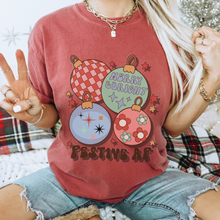 Load image into Gallery viewer, Christmas T-Shirt Women&#39;s Funny Festive AF Garment-Dyed Comfort Colors® Pretty Colors Retro Christmas Ornaments Design Trendy T-Shirt
