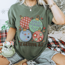 Load image into Gallery viewer, Christmas T-Shirt Women&#39;s Funny Festive AF Garment-Dyed Comfort Colors® Pretty Colors Retro Christmas Ornaments Design Trendy T-Shirt
