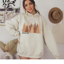 Load image into Gallery viewer, Women&#39;s Peace Out Cozy Hooded Sweatshirt in White, Grey or Sand, Adventure, Hiking, Camping Hoodie Colorado Mountains Sweatshirt
