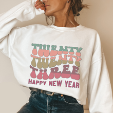 Load image into Gallery viewer, 2023 Women&#39;s New Year&#39;s Crewneck Sweatshirt Cozy Warm Retro Vintage Design Pullover in Black, Ash, or White
