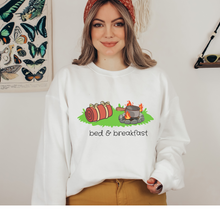 Load image into Gallery viewer, Women&#39;s Bed and Breakfast Cozy Hooded or Crewneck Sweatshirt Adventure, Hiking, Camping Hoodie Funny Cute Sweatshirt
