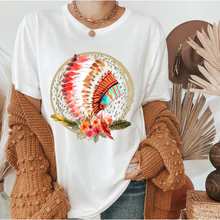 Load image into Gallery viewer, Native American Headdress Women&#39;s Crewneck Sweatshirt, Hoodie, or T-Shirt, Beautiful Bright Colored Watercolor Hand-Drawn Headdress
