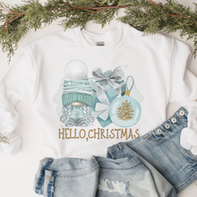 Load image into Gallery viewer, Hello Christmas Gnome Crewneck Sweatshirt Cute Warm and Cozy Gildan® Pullover Watercolor Ornament Christmas or Winter Shirt
