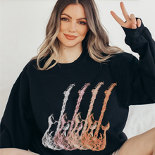 Load image into Gallery viewer, Metal Guitars Unisex Heavy Blend™ Crewneck Sweatshirt Front or Back Design Colorful Rose Gold, Silver, Gold Guitars, Trendy Music Shirt
