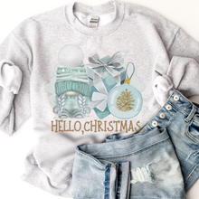 Load image into Gallery viewer, Hello Christmas Gnome Crewneck Sweatshirt Cute Warm and Cozy Gildan® Pullover Watercolor Ornament Christmas or Winter Shirt
