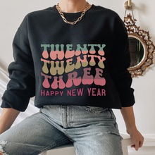 Load image into Gallery viewer, 2023 Women&#39;s New Year&#39;s Crewneck Sweatshirt Cozy Warm Retro Vintage Design Pullover in Black, Ash, or White
