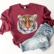 Load image into Gallery viewer, Watercolor Tiger Crewneck Sweatshirt Beautiful Tiger Pullover in White, Sand, Ash, Maroon, Navy Unisex-Sized Sweatshirt
