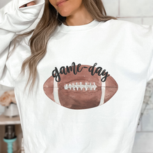 Load image into Gallery viewer, Game Day Crewneck Sweatshirt Women&#39;s Watercolor Football Warm Cozy Gildan® White, Ash, or Sand Football Pullover
