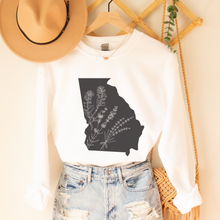 Load image into Gallery viewer, Georgia Wildflowers Crewneck Sweatshirt Women&#39;s pullover Unisex State of Georgia Shirt Pullover White, Sand or Ash
