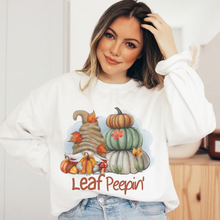 Load image into Gallery viewer, Leaf Peepin&#39; Fall Crewneck Sweatshirt Cute Warm and Cozy Gildan® Pullover Watercolor Gnome and Pumpkins
