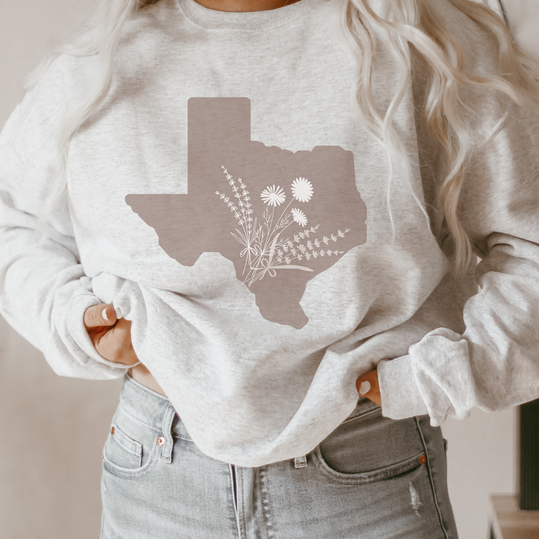 Texas Crewneck Sweatshirt Women's pullover State Unisex Shirt Pullover White, Sand or Ash Gift for Her