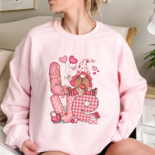 Load image into Gallery viewer, Valentine&#39;s Day Unisex-Size Winter Crewneck Sweatshirt Winter Pullover Winter Hand Drawn Winter Gnome Love Pink or White Sweatshirt
