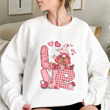 Load image into Gallery viewer, Valentine&#39;s Day Unisex-Size Winter Crewneck Sweatshirt Winter Pullover Winter Hand Drawn Winter Gnome Love Pink or White Sweatshirt
