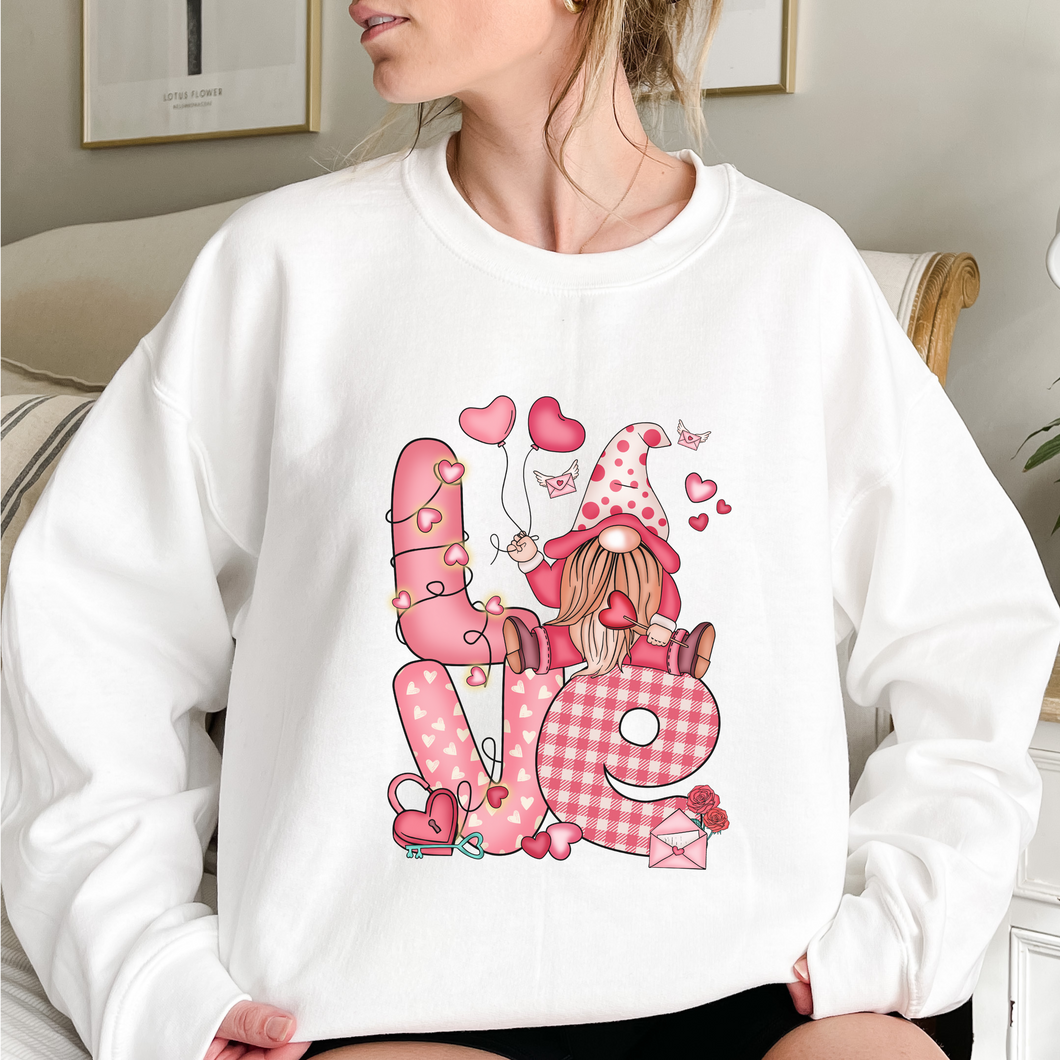 Valentine's Day Unisex-Size Winter Crewneck Sweatshirt Winter Pullover Winter Hand Drawn Winter Gnome Love Pink or White Sweatshirt