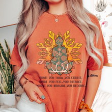 Load image into Gallery viewer, Buddha Lotus Tee, Trendy Comfort Colors® T-shirt, Spring Yoga Meditation T-Shirt in Six Colors, Trendy Summer Tee
