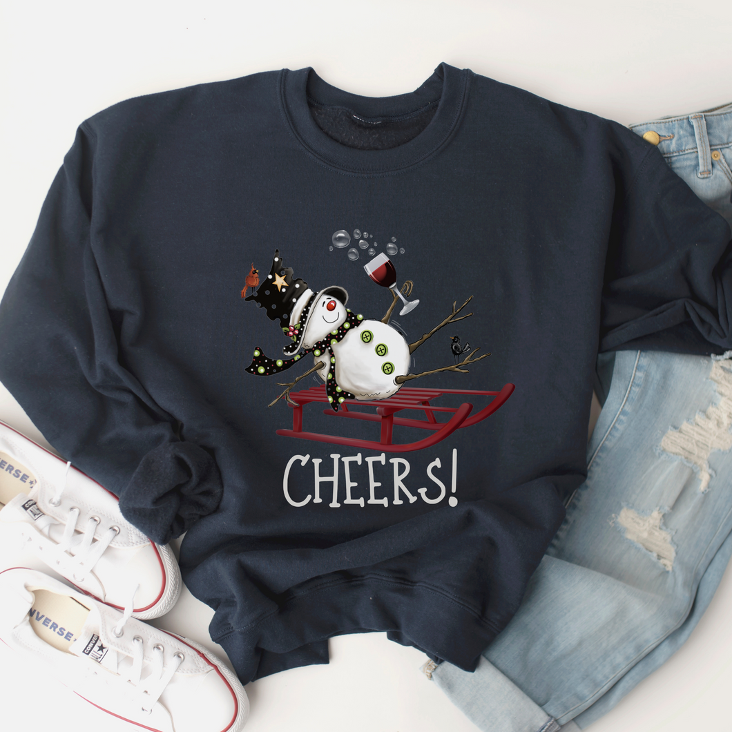 Women's Christmas Snowman on a Sled Crewneck Sweatshirt Cute Warm and Cozy Gildan® Pullover Snowman Wine Christmas or Winter Shirt