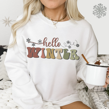 Load image into Gallery viewer, Hello Winter Crewneck Sweatshirt Women&#39;s Unisex Cozy Warm Pullover in Ash, Sand, or White
