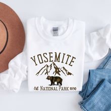 Load image into Gallery viewer, Yosemite National Park Winter Crewneck Sweatshirt Women&#39;s Soft, Cozy Pullover in Ash or White Watercolor Bear Design
