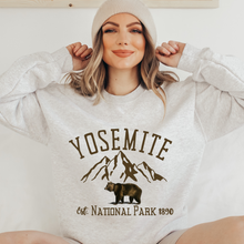 Load image into Gallery viewer, Yosemite National Park Winter Crewneck Sweatshirt Women&#39;s Soft, Cozy Pullover in Ash or White Watercolor Bear Design
