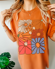 Load image into Gallery viewer, Always Free Shipping! Trendy Comfort Colors® Retro, Groovy, Flowers T-shirt, Spring or Summer Green, Pepper, Crimson, Yam, Mustard or White T-Shirt
